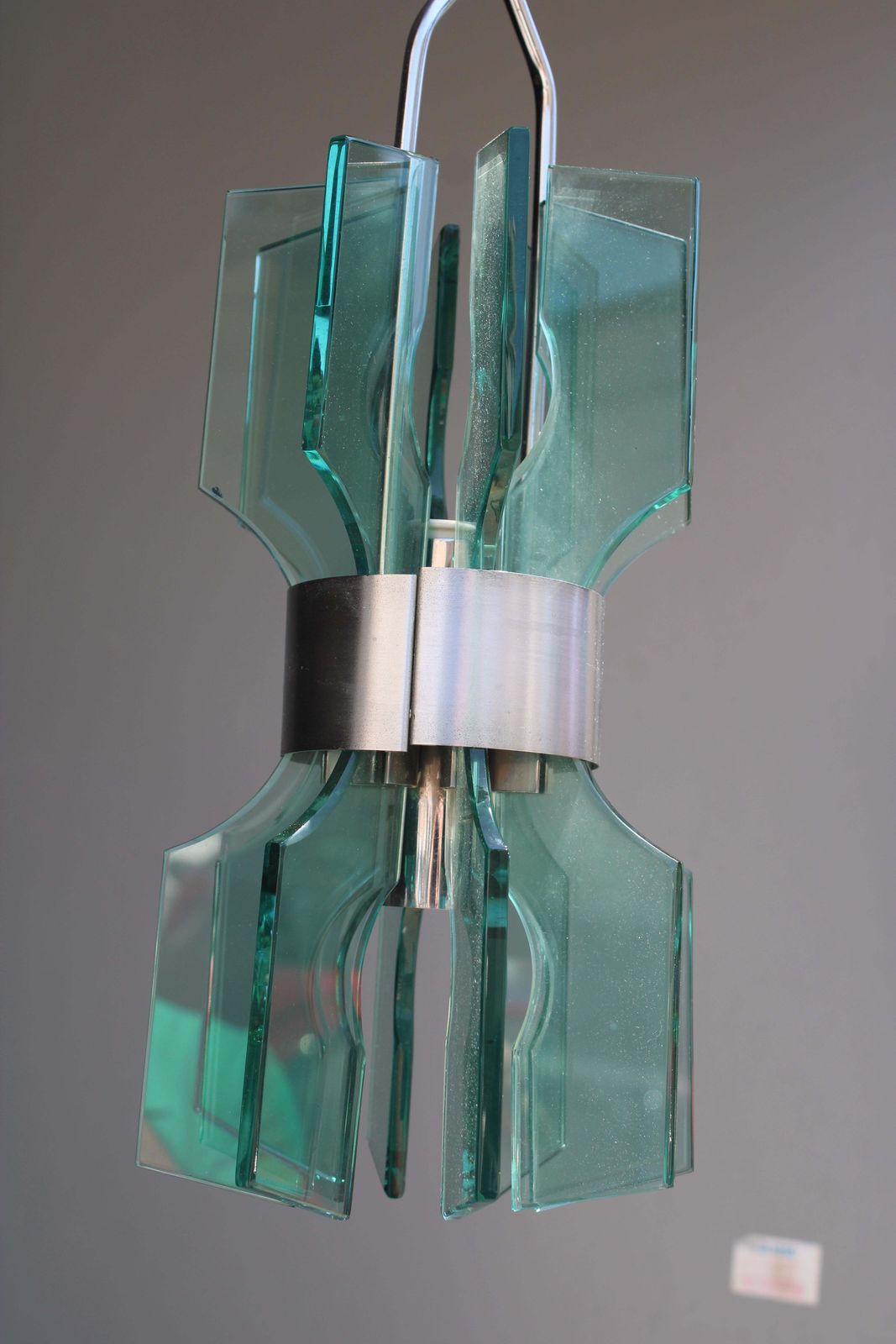 Small Minimal Chandelier Veca In Green Crystal 1960 Italy photo for sale