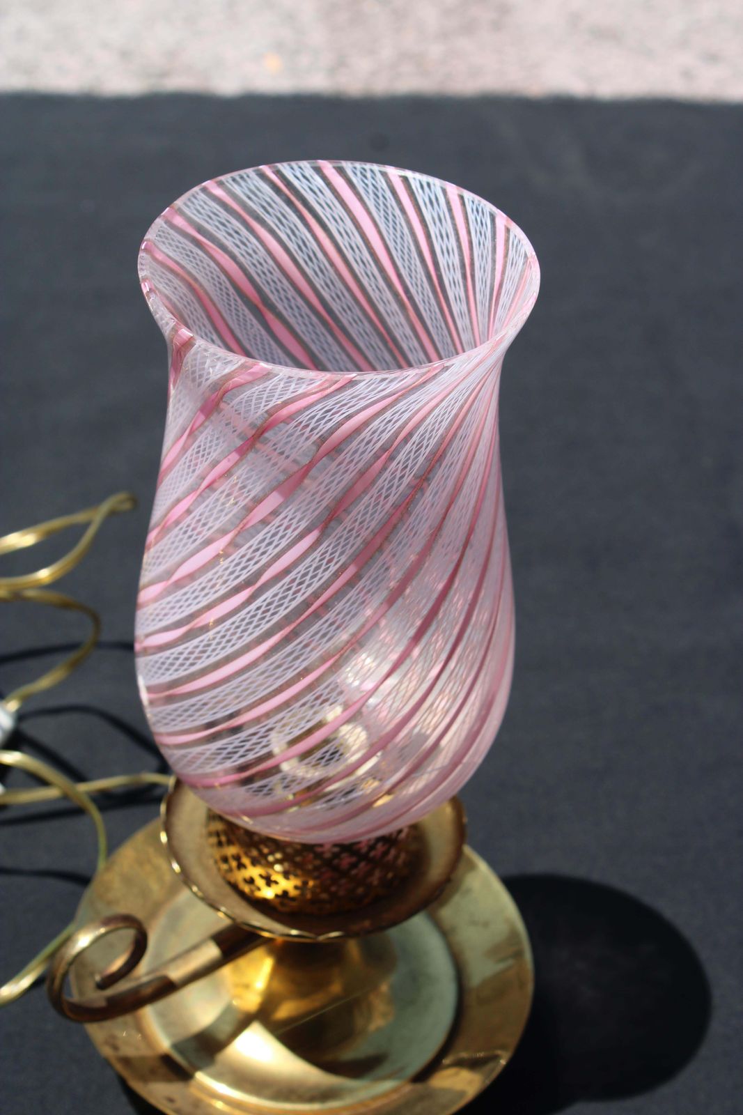 Pair Small Bedside Lamp Dino Martens For Toso 1950 Murano Pink Brass photo vinterior