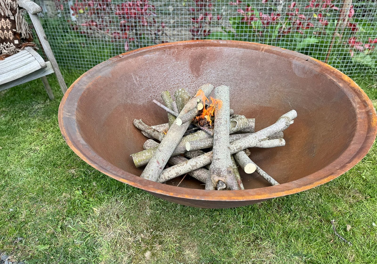 Large 4ft Natural Cast Iron Garden Fire Pit With A Rust Patina photo for sale
