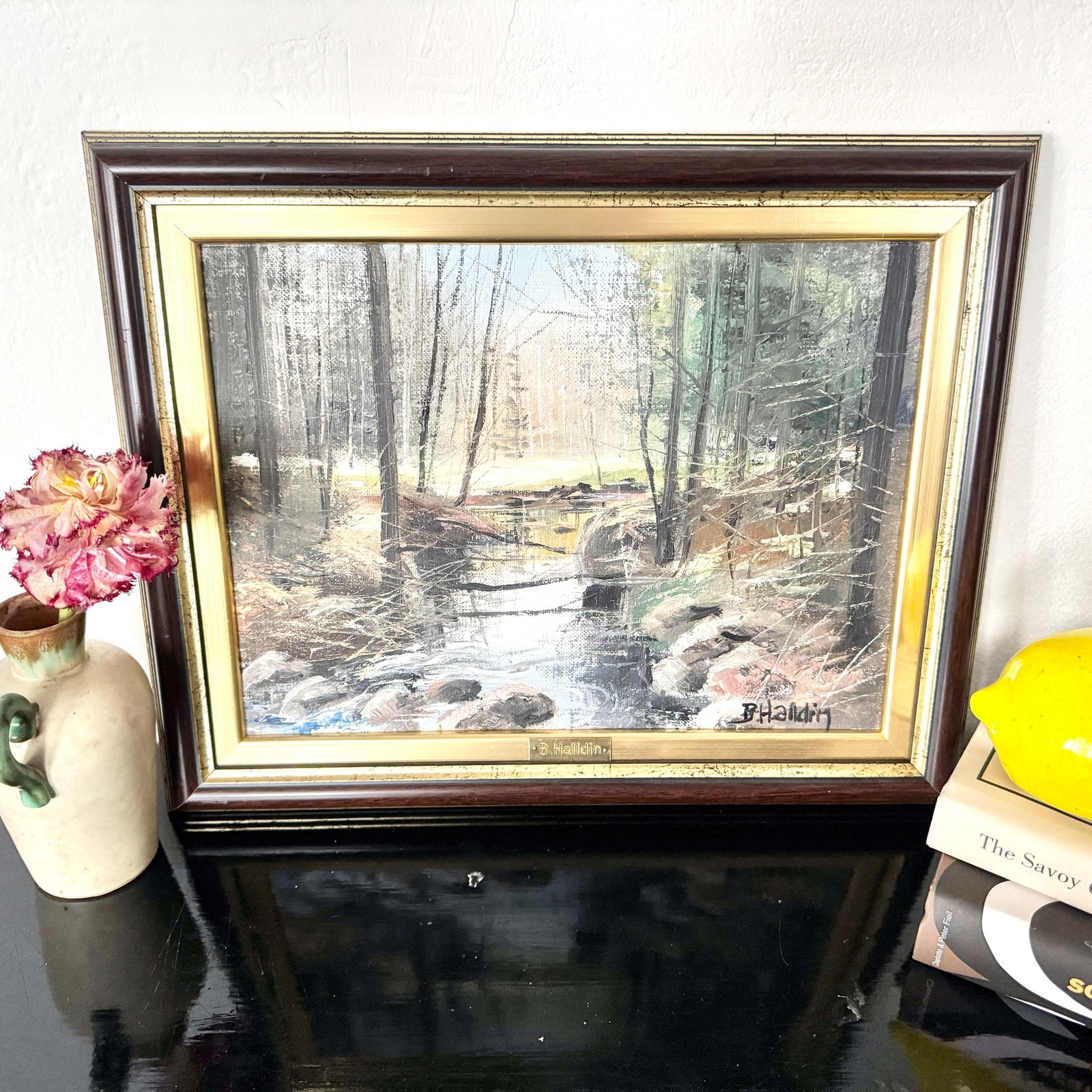 Forest Stream. Vintage Swedish Oil Painting. photo furniture