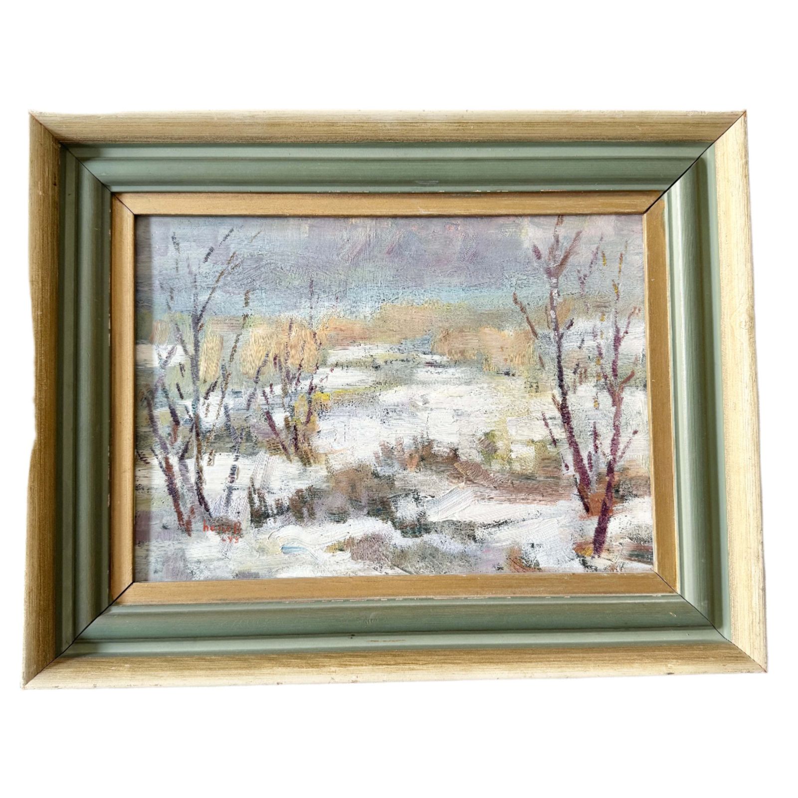 Frozen Marchland 1945. Vintage Swedish Oil Painting.