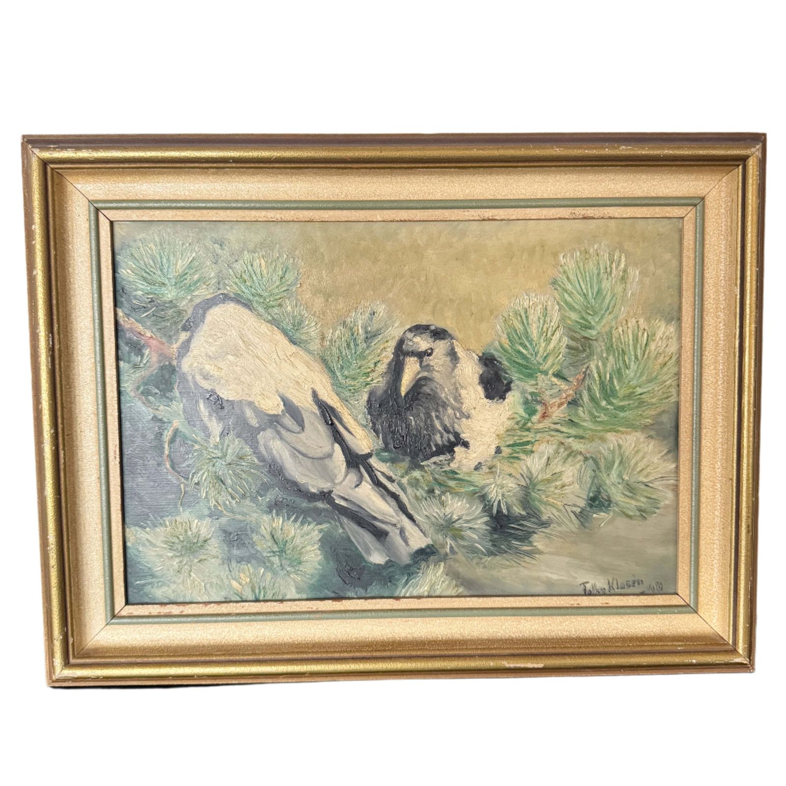 Magpie Rhyme. Vintage Swedish Oil Painting.