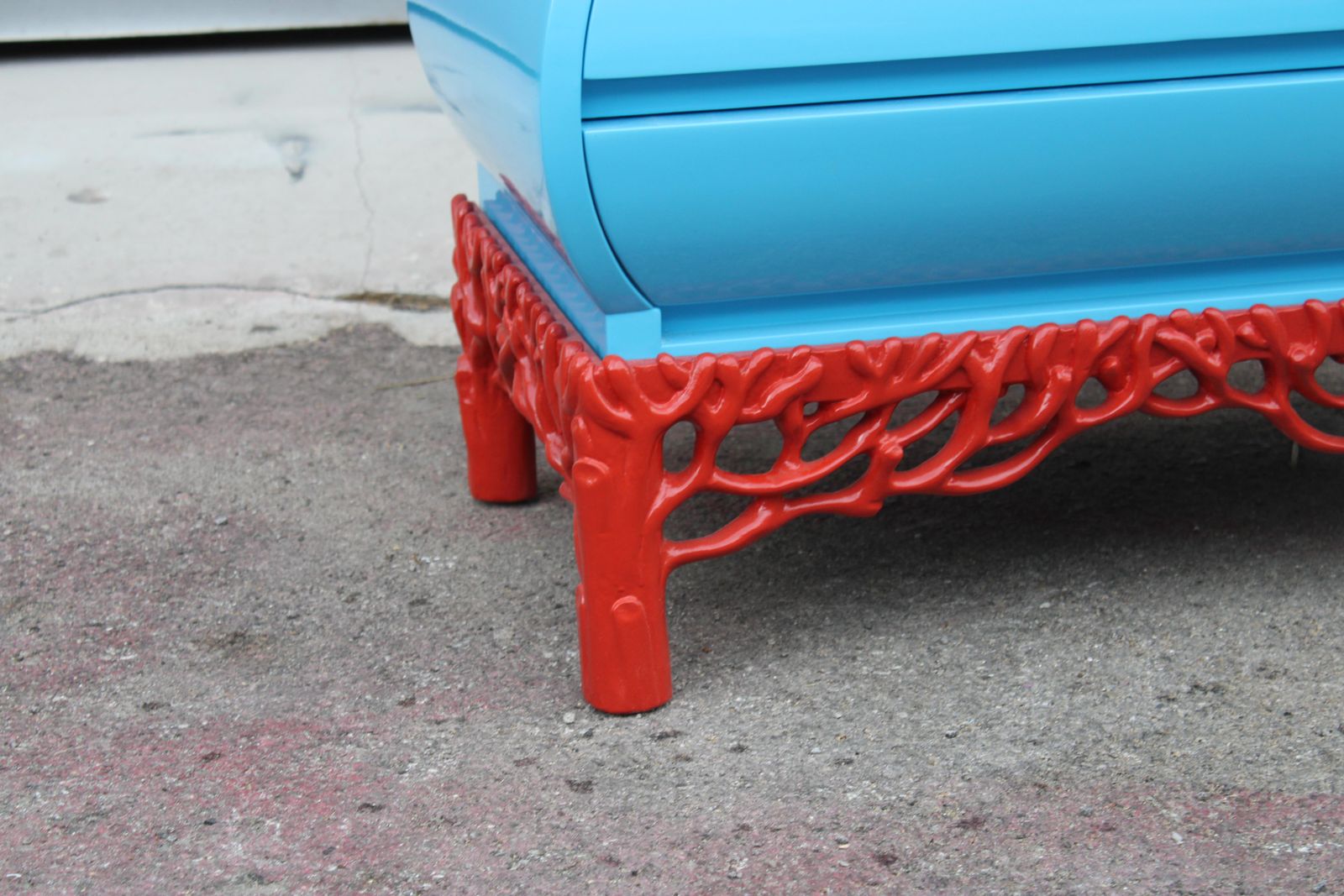 Pair Of Arpex Bedside Tables 1970 Italy Turquoise And Coral Red 1970 Italy photo Furniture