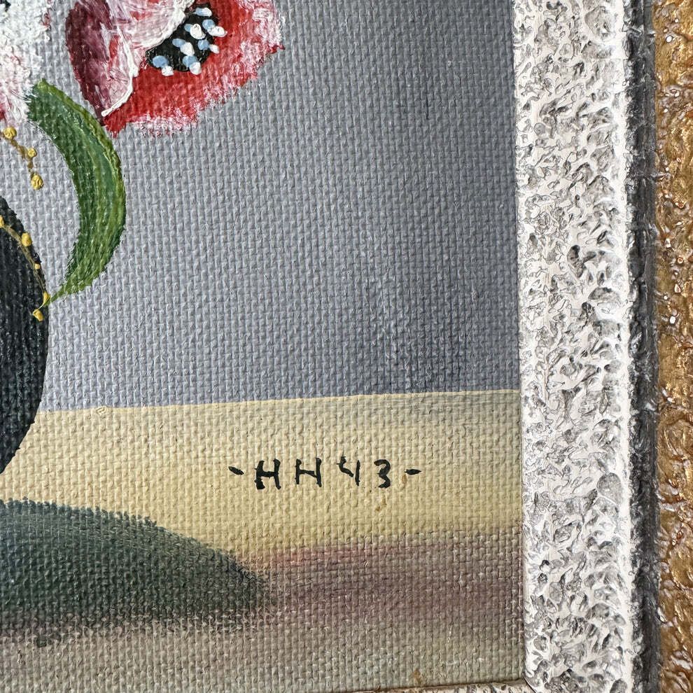 Wildflowers In Wartime. Vintage Scandinavian Oil Painting. photo Art