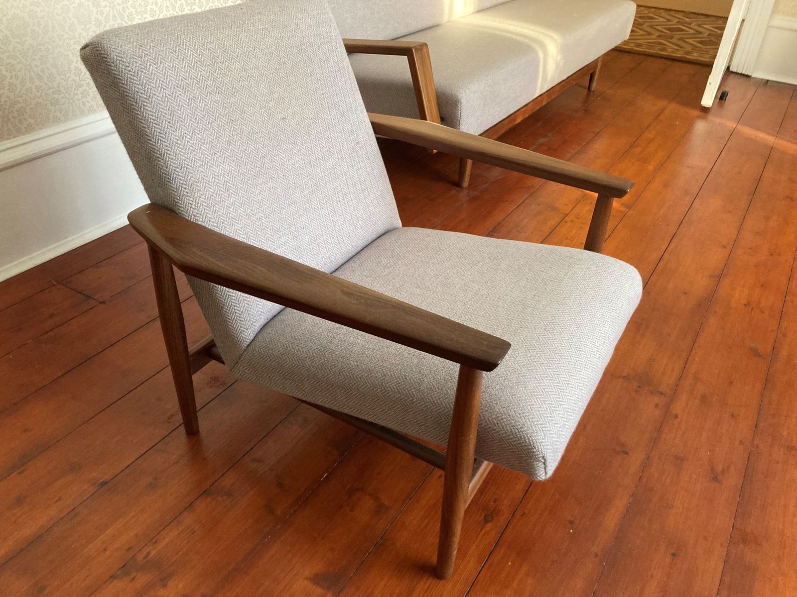 Rare Set Of Three Mid Century Danish Lounge Chairs, One With Arms photo furniture