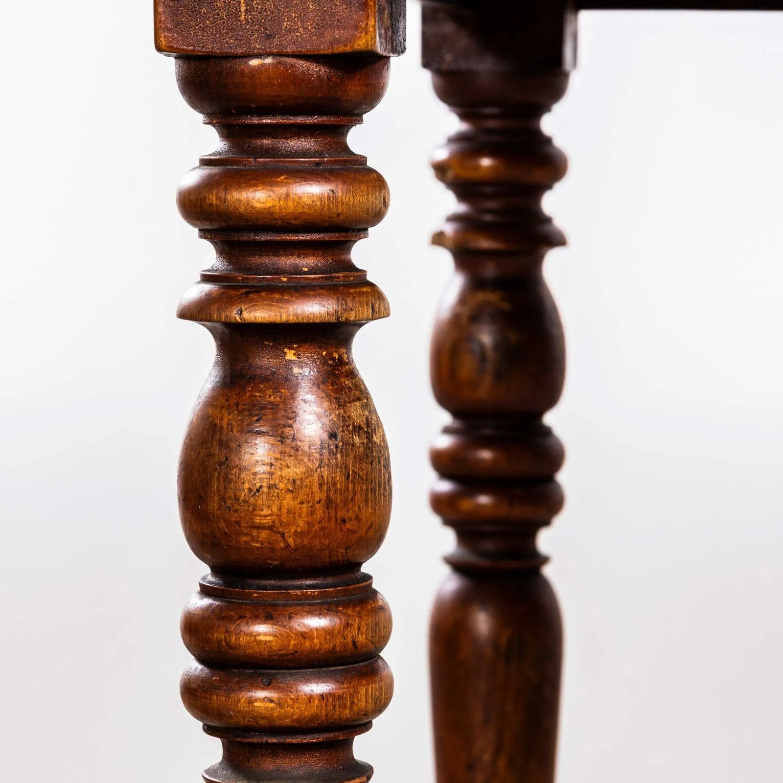 1940’s French Bobbin Leg Mid Oak Fruitwood Kitchen Dining Table photo for sale