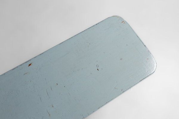 Art Deco Rustic Wooden Bench With Blue Top, France, 1930s photo vintage