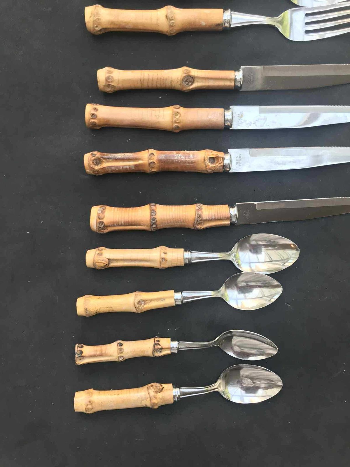 Bamboo Flatware Vintage Set 4 Fork And 4 Knives 4 Small, Spoons Bamboo Handle Tiki Style Japan Boho Chic Folk Nature Mid Century Boho Gift photo buy