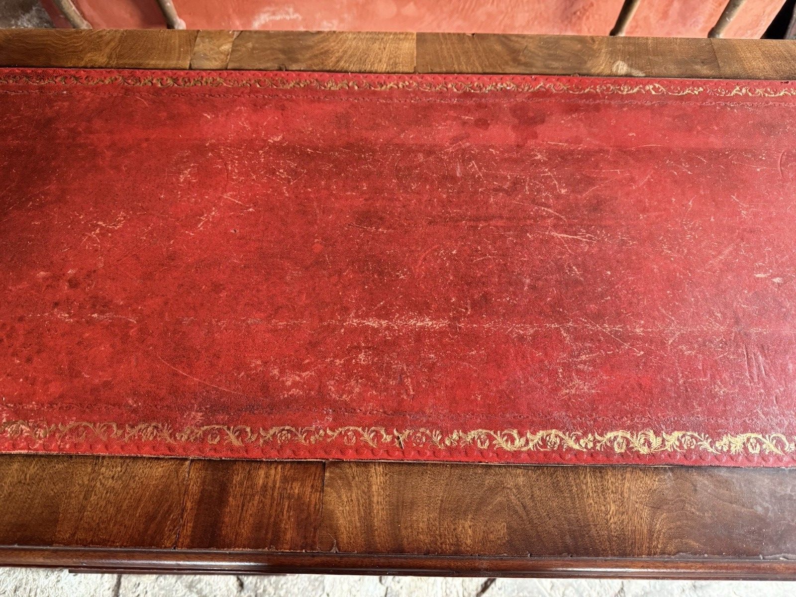 799.0 Original English Antique Mahogany Red  Leather Office Pedestal Desk Circa 1800's photo