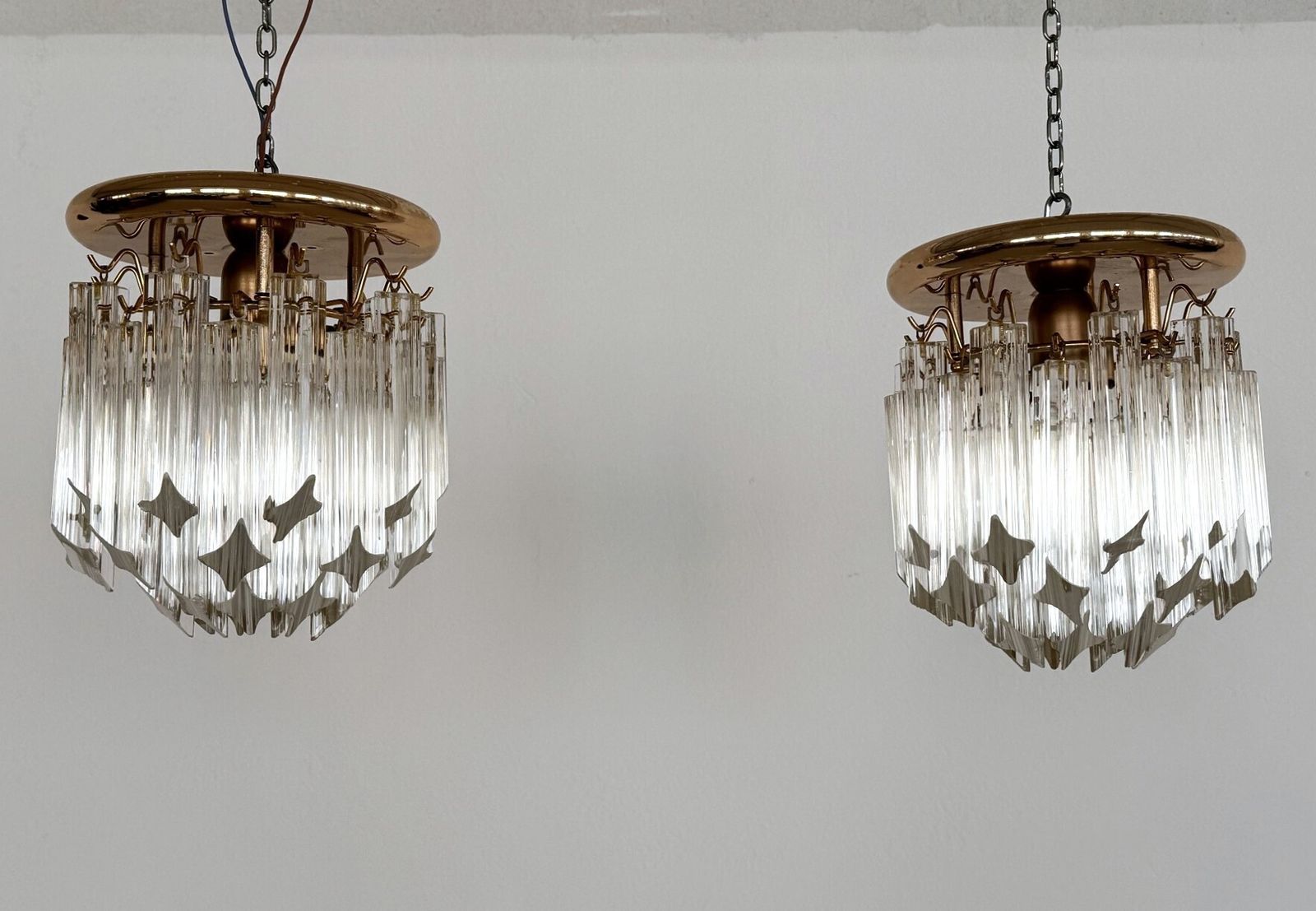 Pair Of Italian Midcentury Murano Glass Trilobi Flush Mount Chandelier, 1970s