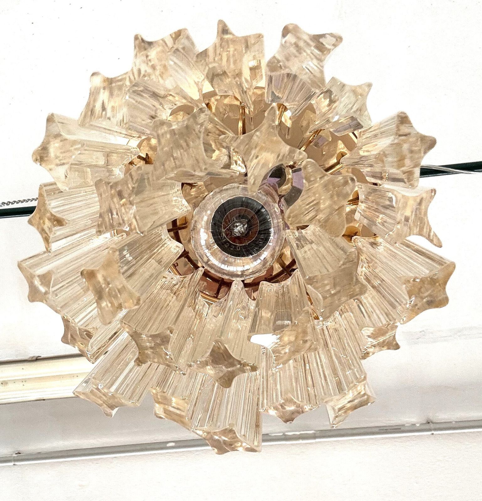 Pair Of Italian Midcentury Murano Glass Trilobi Flush Mount Chandelier, 1970s photo Lighting
