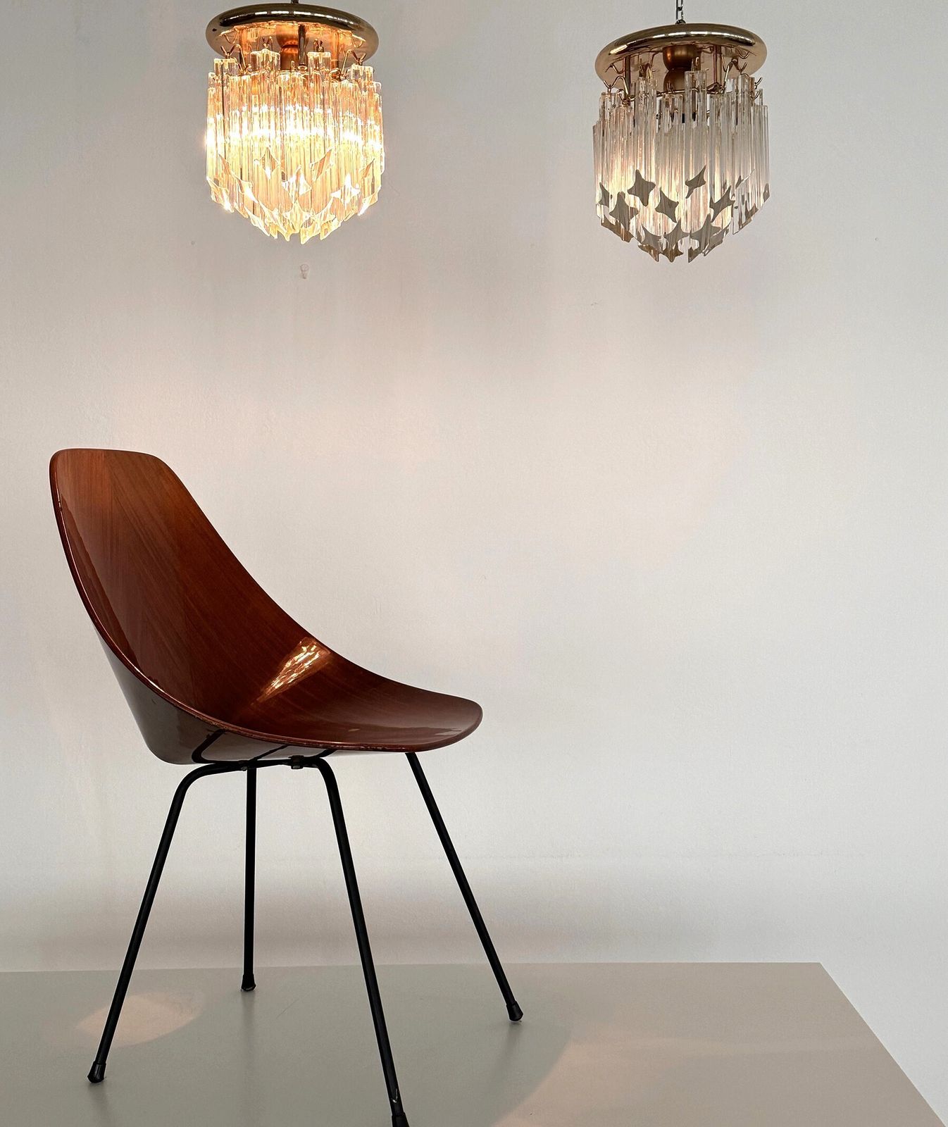 1200.0 Pair Of Italian Midcentury Murano Glass Trilobi Flush Mount Chandelier, 1970s photo