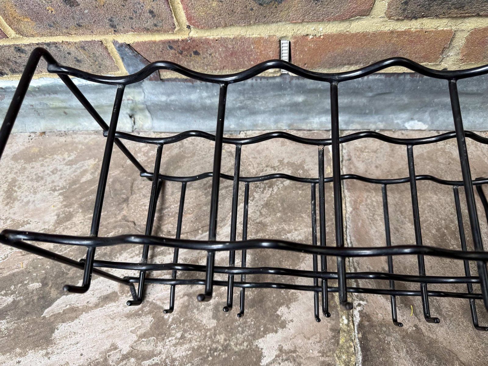 Vintage 80s Black Wire Wine Rack 15 Bottle Storage Freestanding Or Wall Mounted Metal Bar Stand Minimalist Kitchen Holder Industrial Retro photo Furniture