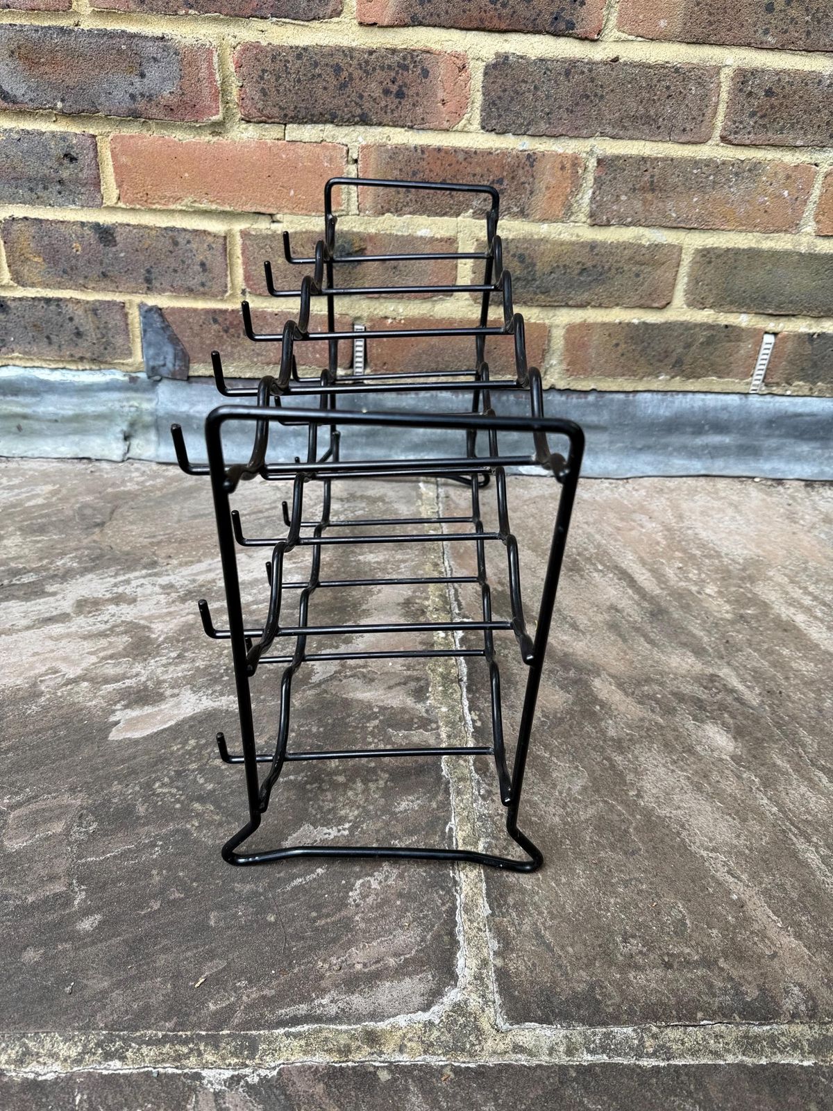 Vintage 80s Black Wire Wine Rack 15 Bottle Storage Freestanding Or Wall Mounted Metal Bar Stand Minimalist Kitchen Holder Industrial Retro photo vintage