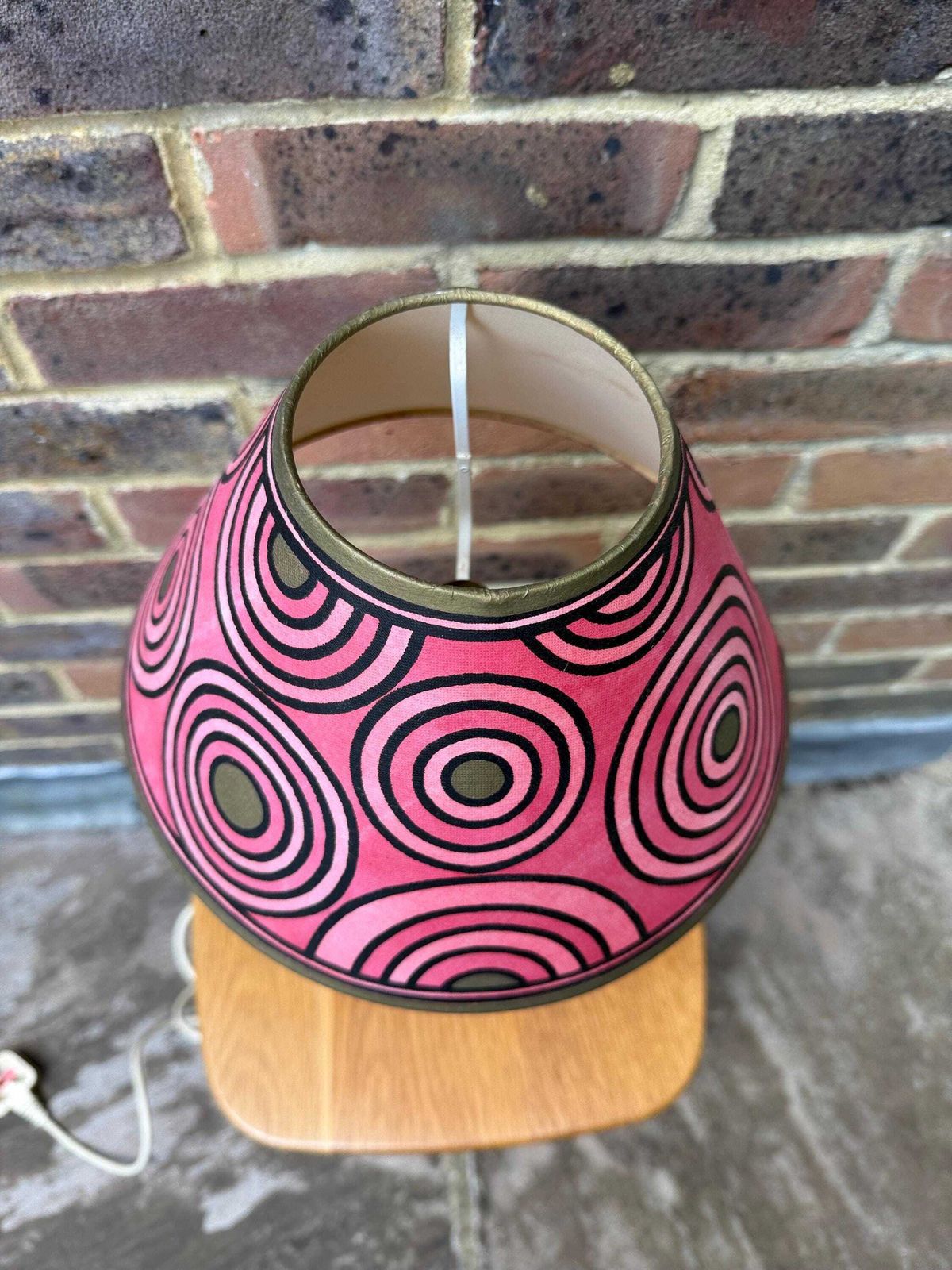 Hand Painted Pink Canvas Lampshade   Cressida Bell Signed Retro Pop Art Concentric Circles 90s Bold Lighting Shade Boho Decor photo 78.0