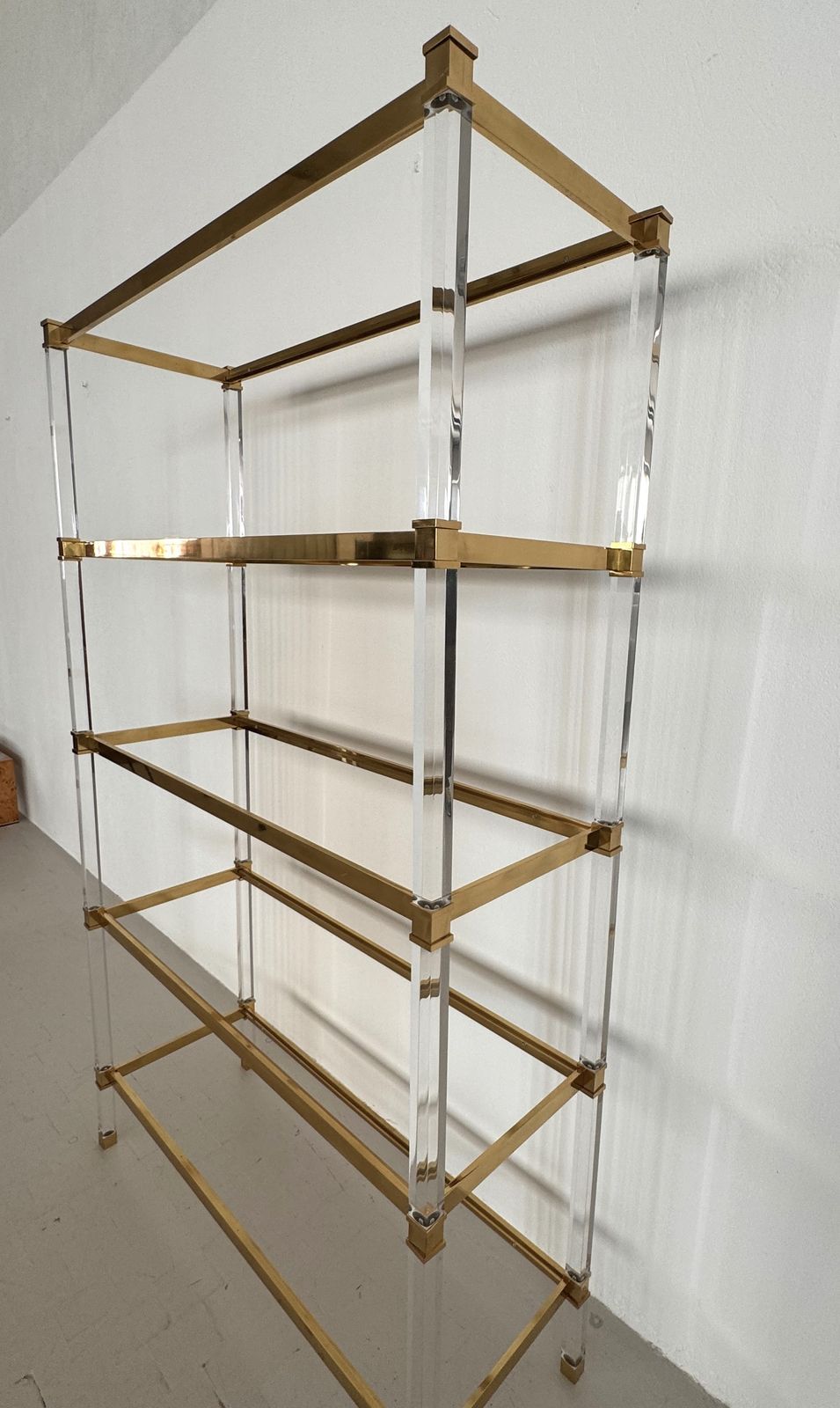 photo for sale Large Italian Midcentury Shelf In Lucite And Glass, 1980s