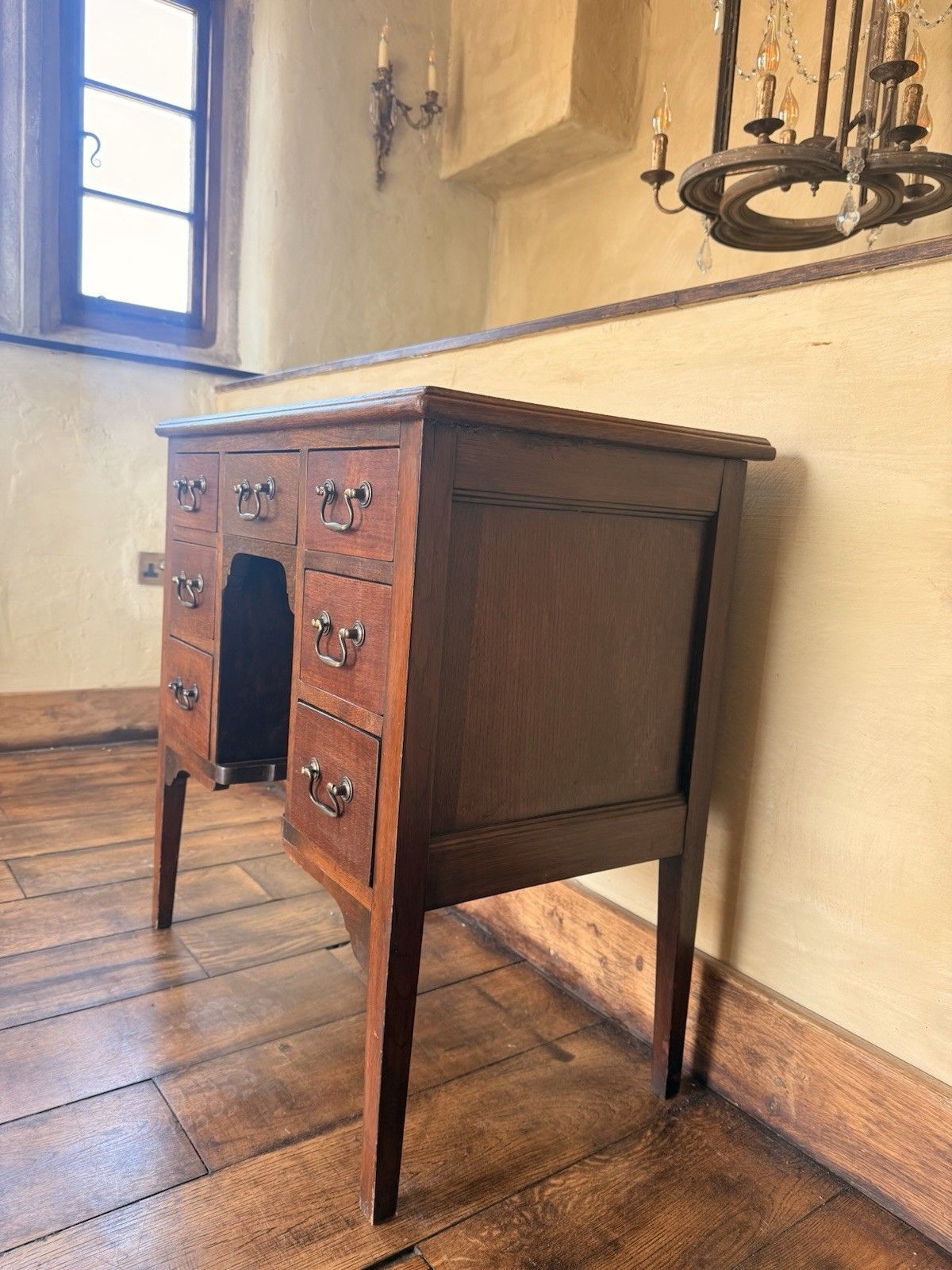 Original Antique Oak Rustic Small Georgian Period Office  Writers Desk photo vintage