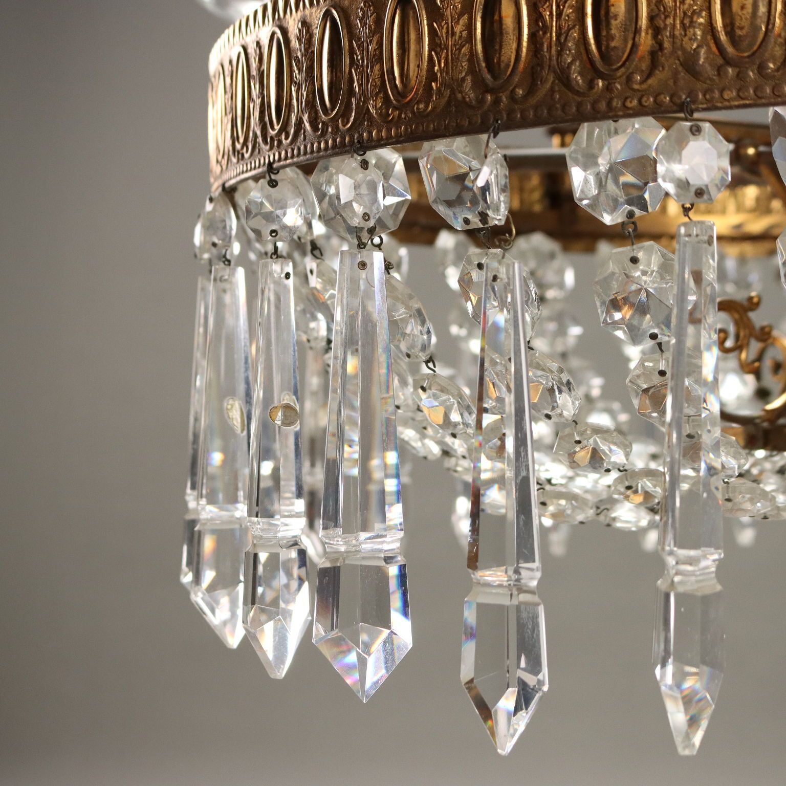 Antique Chandelier Empire Style Glass Gilded Metal Italy XX Century photo buy