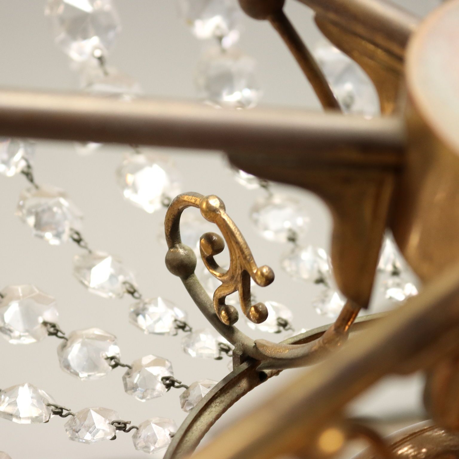 photo furniture Antique Chandelier Empire Style Glass Gilded Metal Italy XX Century