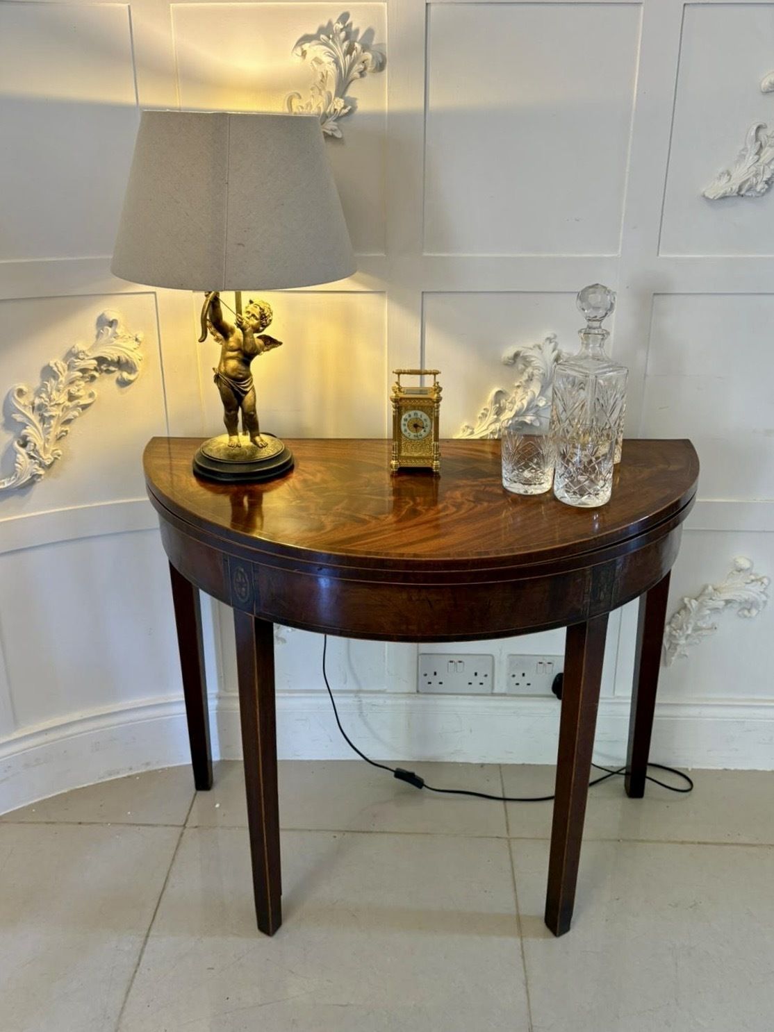 Antique 18th Century Quality Mahogany Inlaid Demi Lune Shaped Card Table photo furniture