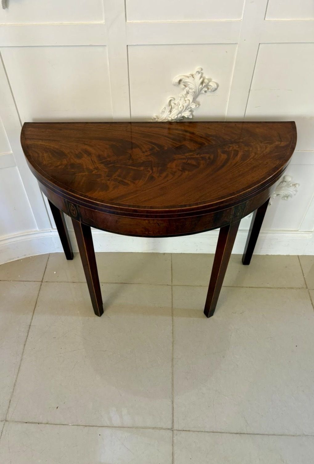 Antique 18th Century Quality Mahogany Inlaid Demi Lune Shaped Card Table photo 1995.0