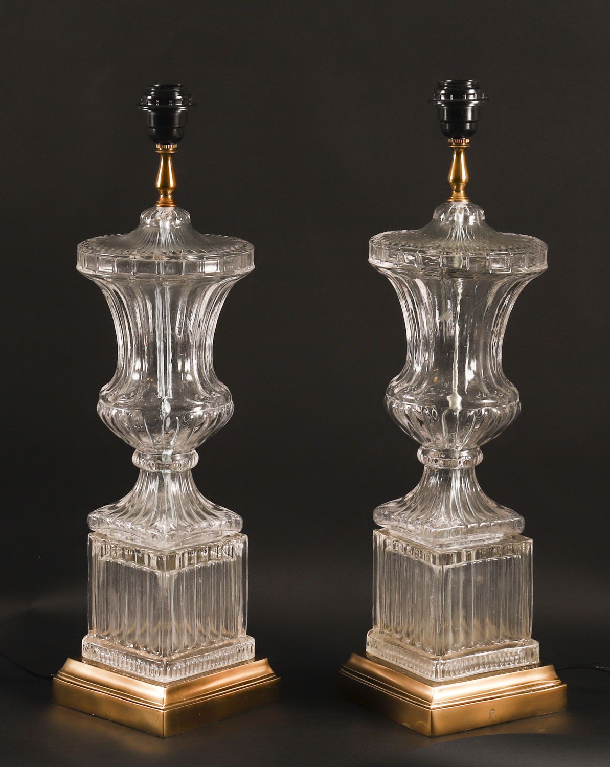 Vintage Pair Of French Glass  & Ormolu Lamps  20th C