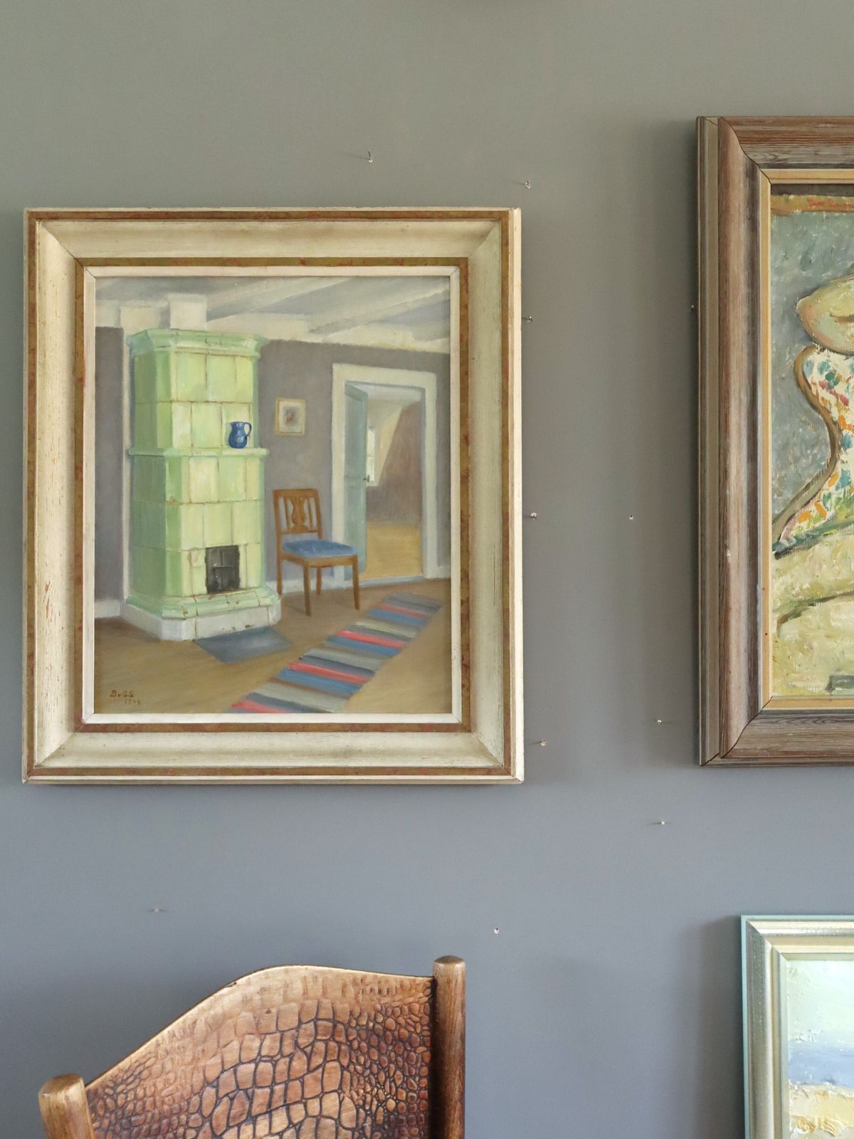 Interior With Green Stove Oil Painting photo furniture