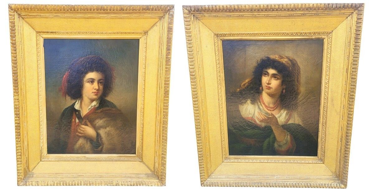 V Caprile, Large Portraits Of A Neapolitan Couple, Late 19th Century
