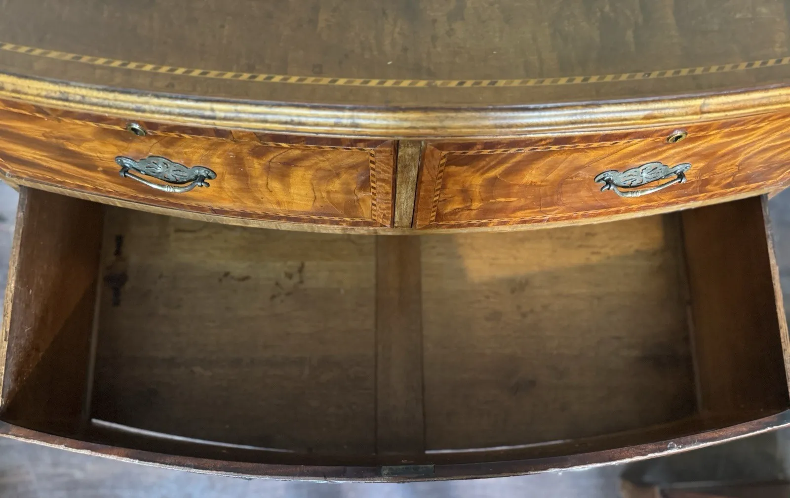 595.0 19th Century Mahogany And Inlaid Bow Fronted Chest Of Drawers photo