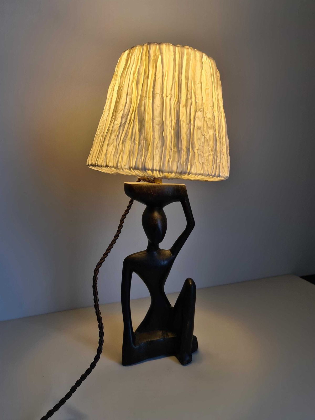 Ebony Lamp With Seated Woman / 1930s / Africa / Collection / Mid Century / African Art / 20th Century photo for sale
