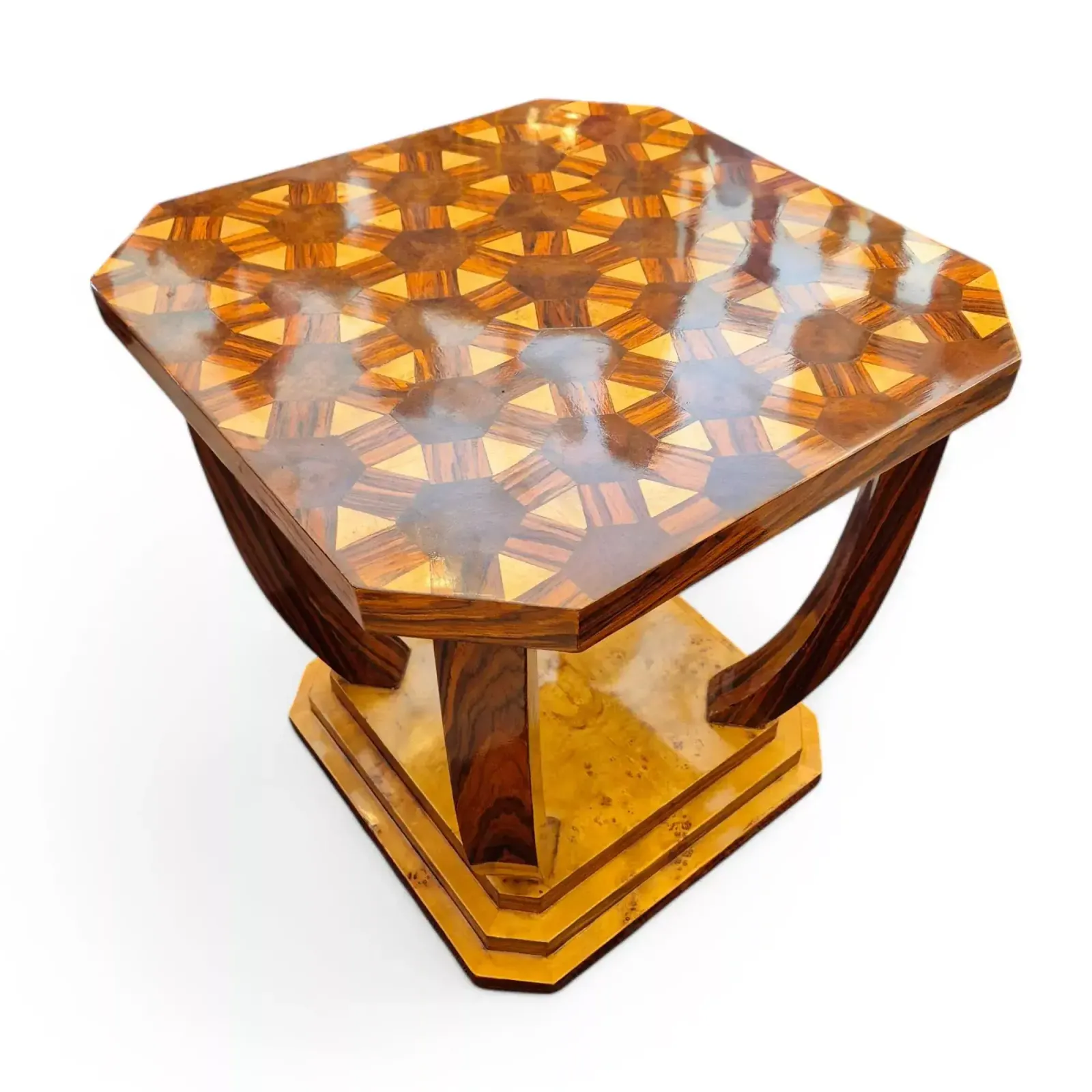 photo for sale Art Deco Style Pedestal Table With Wooden Marquetry, Circa 1980