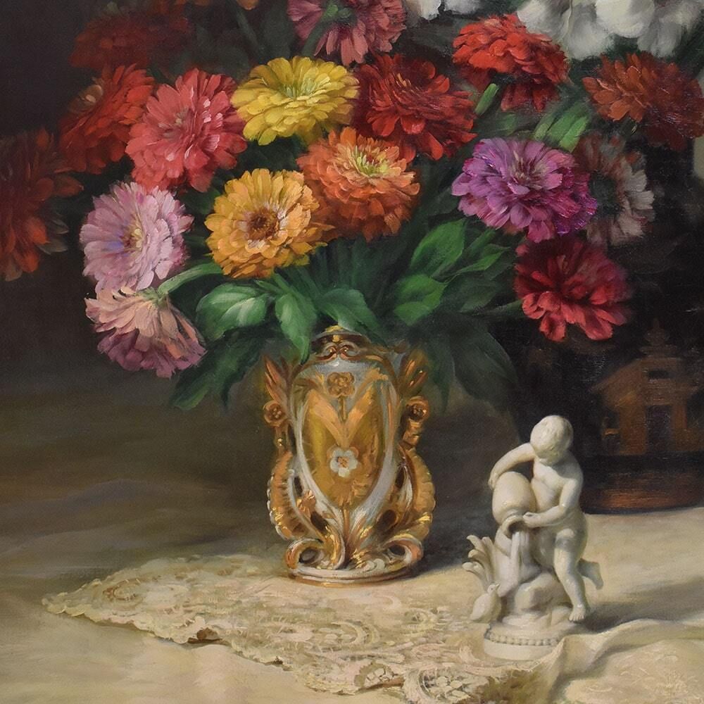 Beautiful Flower Paintings, Irises And Gerberas, Oil On Canvas, Julien Stappers, XX Century. photo 4200.0
