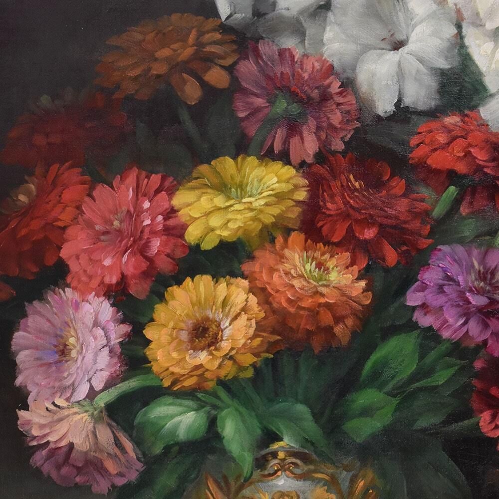 Beautiful Flower Paintings, Irises And Gerberas, Oil On Canvas, Julien Stappers, XX Century. photo vinterior