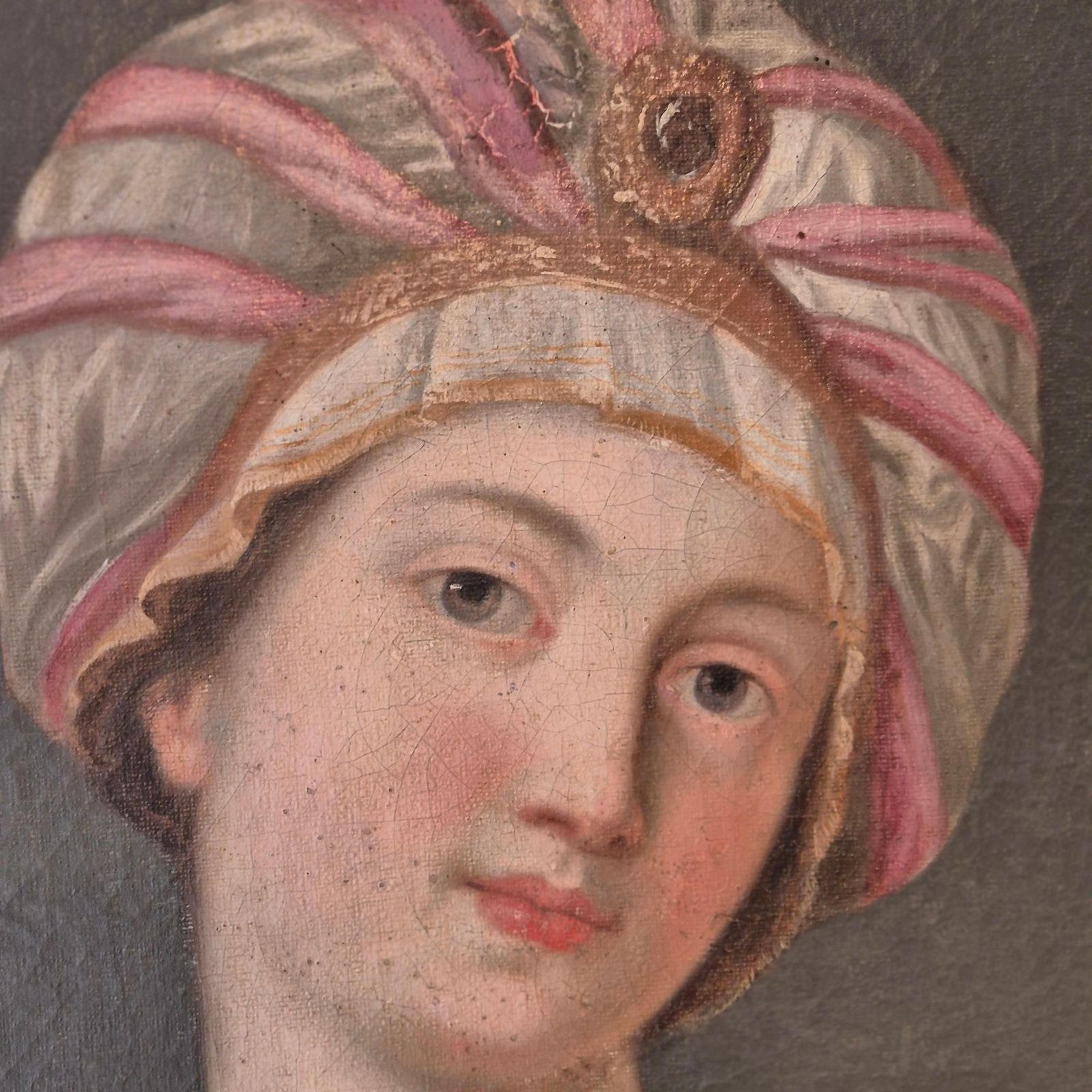 Sybille With Turban And Fruit Bowl, Oil On Canvas, 19th Century photo vintage