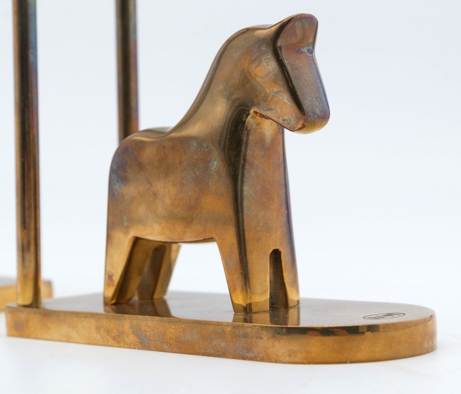 Pair Of Brass Bookends By Lotta Horn For Rejmyre Mässingsbruk Horses Ponies Sweden 1990s photo furniture