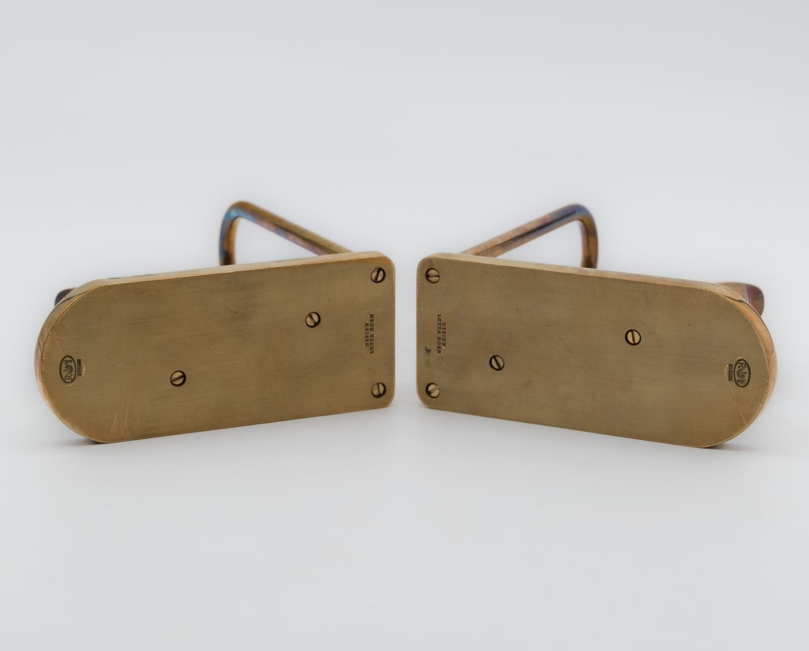 photo for sale Pair Of Brass Bookends By Lotta Horn For Rejmyre Mässingsbruk Horses Ponies Sweden 1990s