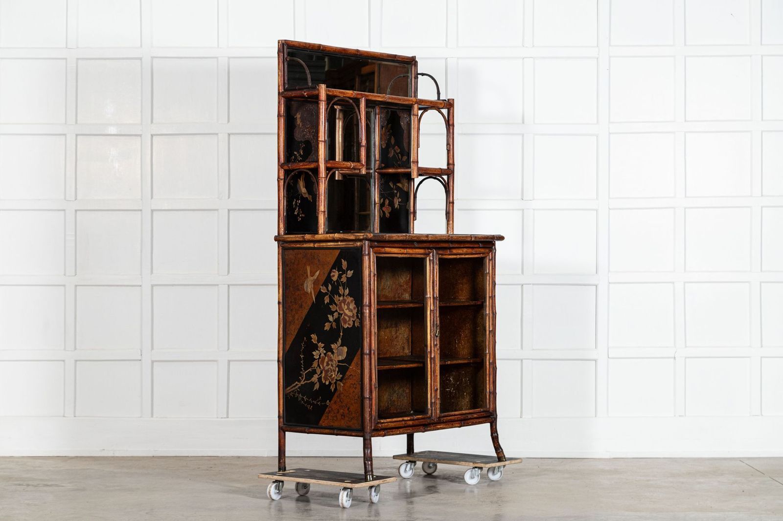 19thc English Bamboo & Lacquered Chinoiserie Cabinet photo for sale