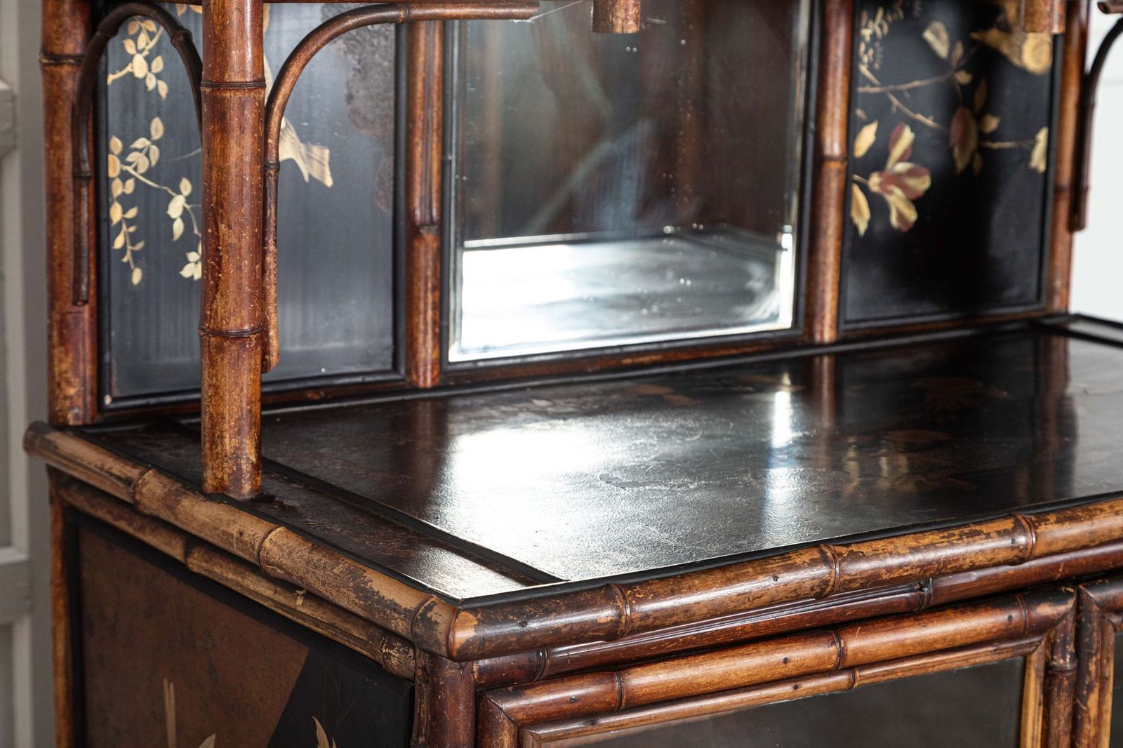 photo furniture 19thc English Bamboo & Lacquered Chinoiserie Cabinet