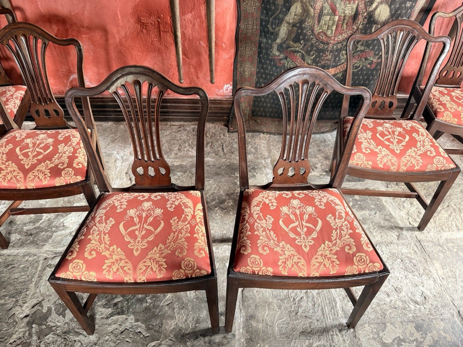 Set Of  Six Antique  Georgian Mahogany Drop In  Hepplewhite Dining Chairs C1800s photo vintage