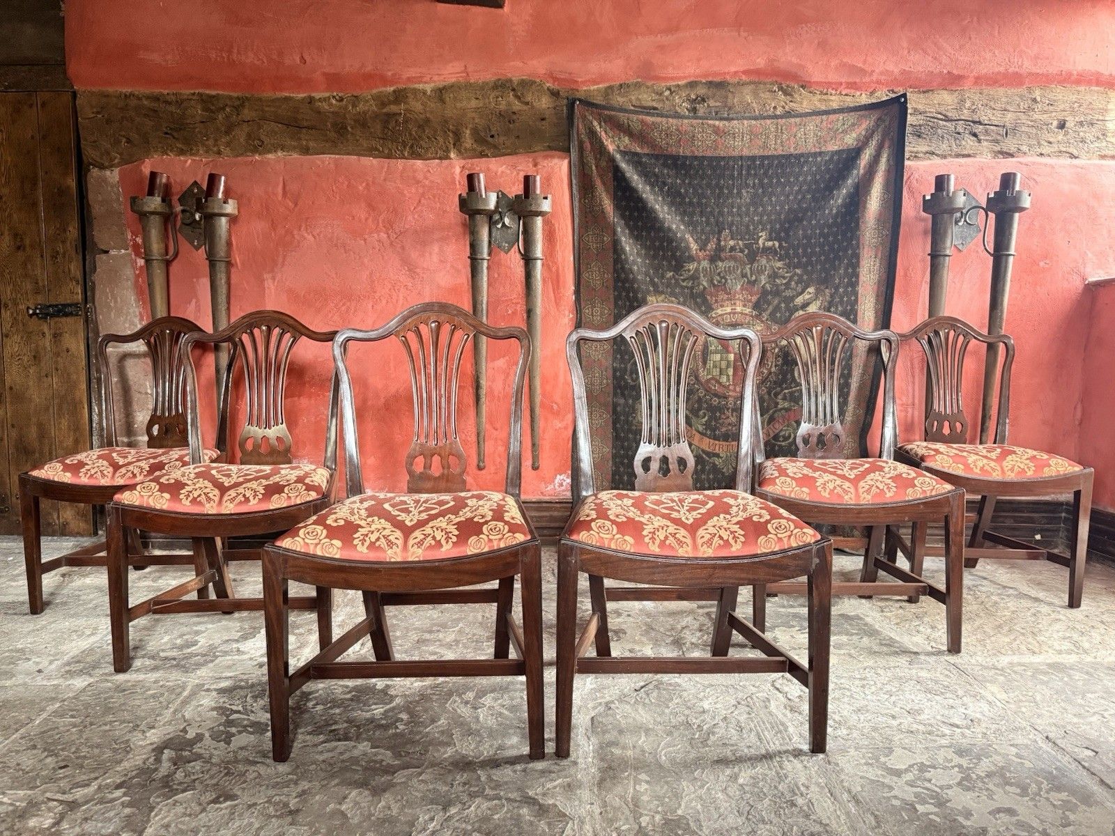 photo vintage Set Of  Six Antique  Georgian Mahogany Drop In  Hepplewhite Dining Chairs C1800s