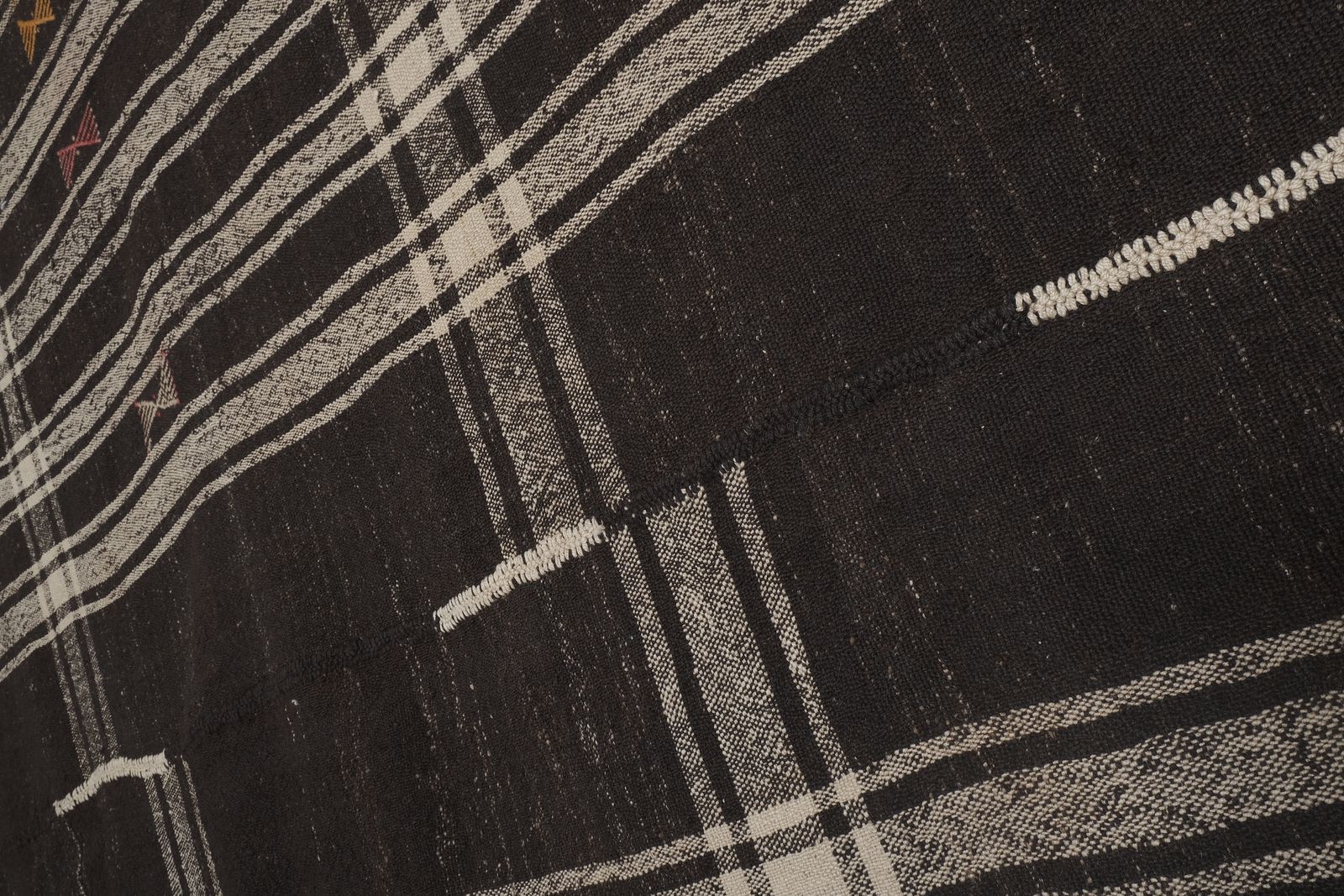 Vintage Black & White Striped Goat Hair Kilim Rug 8'1'' X 10'11'' photo vintage