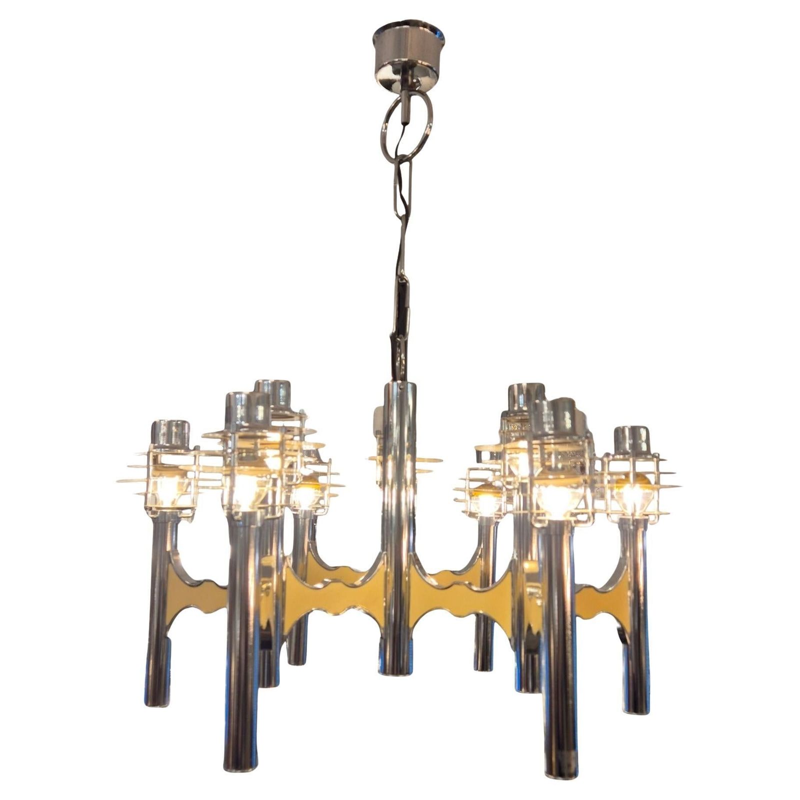 Space Age Chromed Metal Chandelier By Gaetano Sciolari, Mid 20th Century