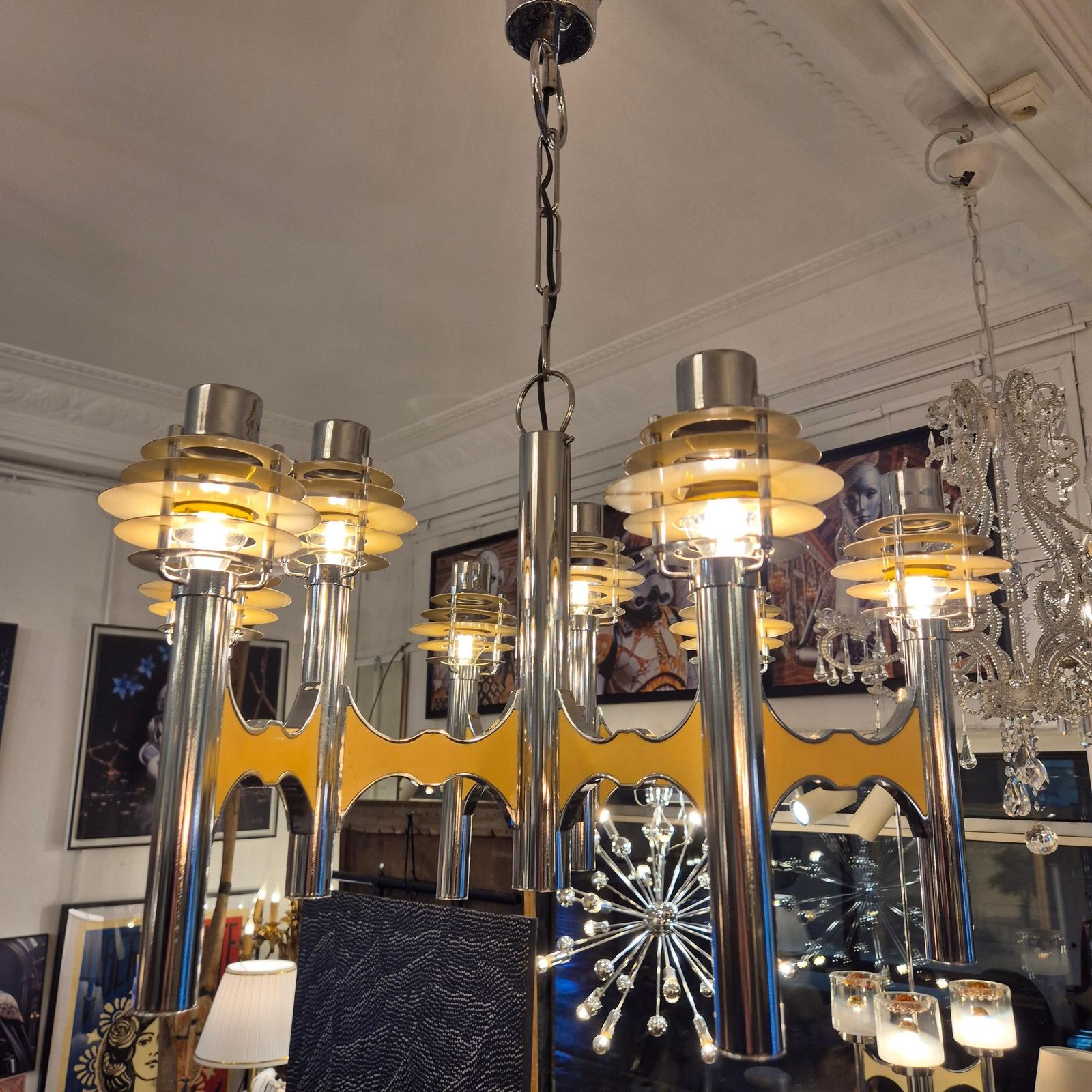 Space Age Chromed Metal Chandelier By Gaetano Sciolari, Mid 20th Century photo vinterior