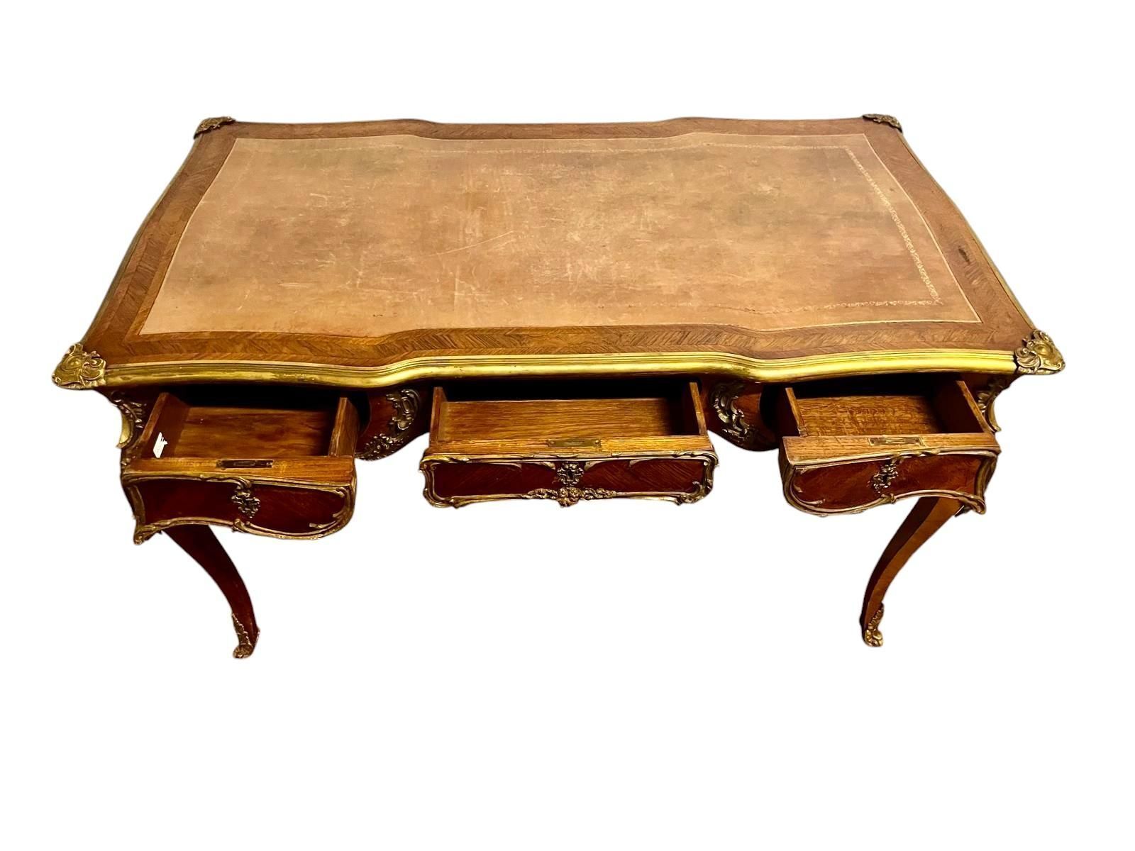 Large Louis XV Style Flat Desk, Marquetry And Gilt Bronze, 19th Century Work photo 8069.0