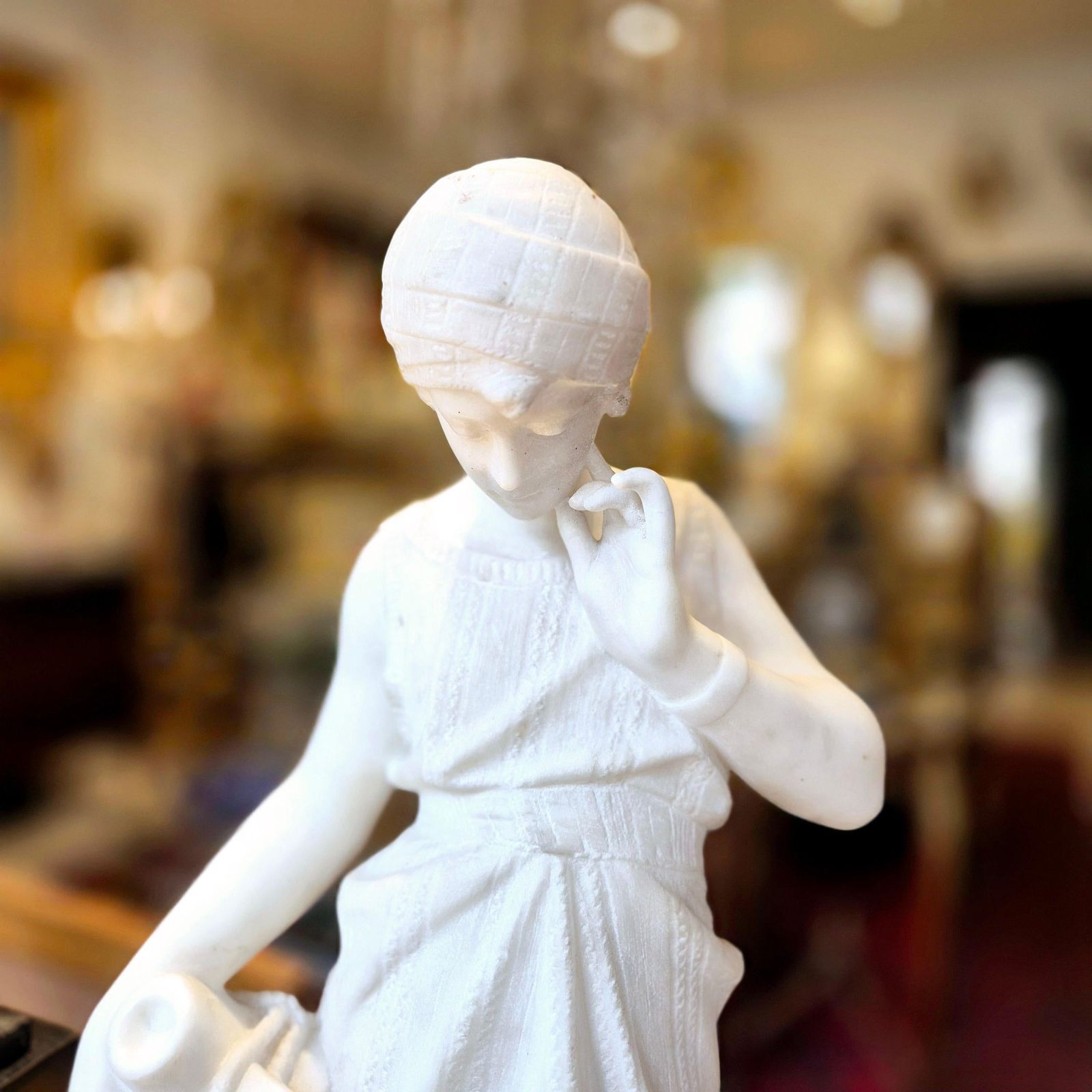 Young Woman With Jug, Carrara Marble, Signed Bonnal, Early 20th Century photo Home Decor