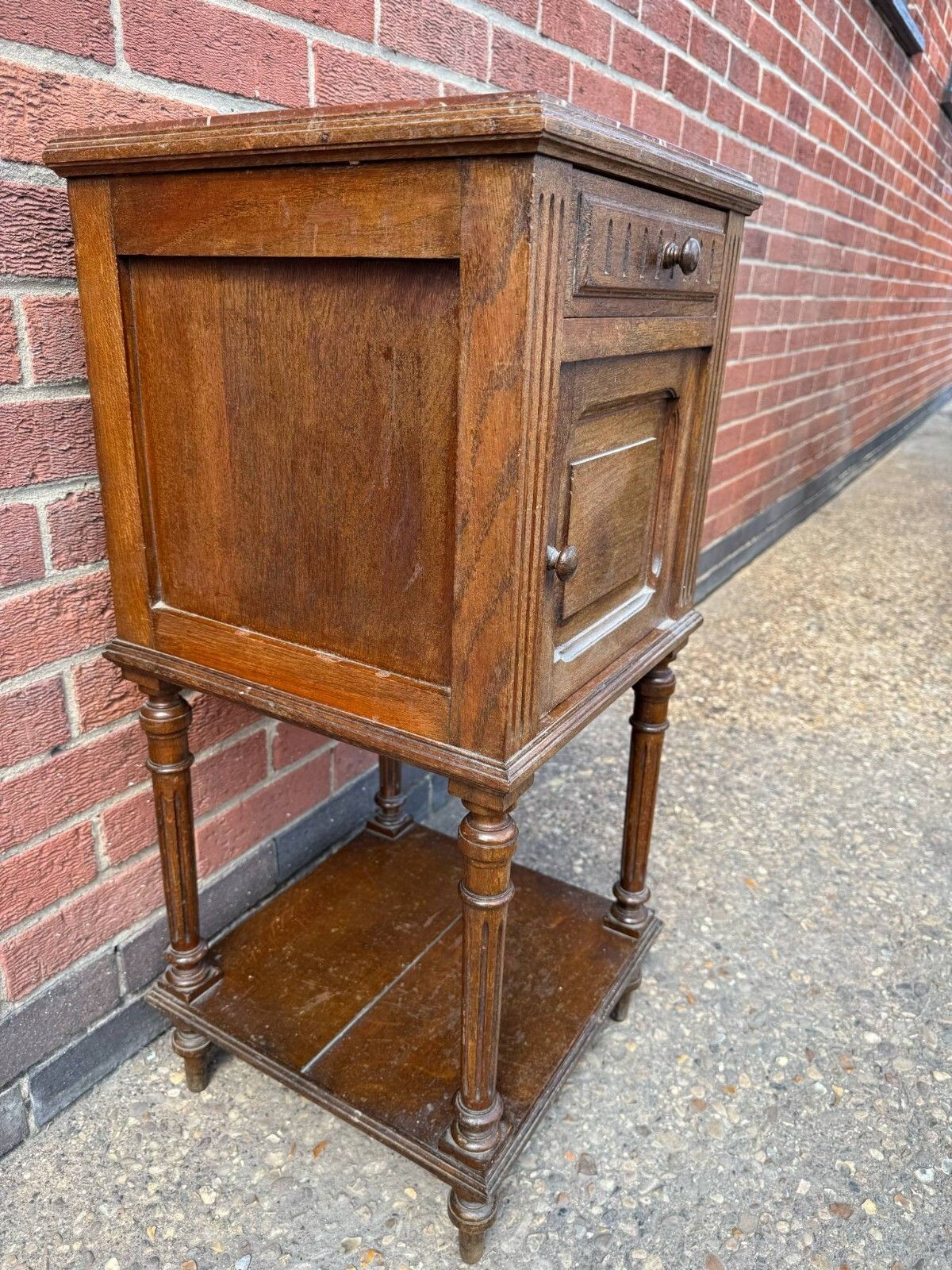 French Louis XV Oak Night Stand/Bedside Cabinet With Marble Top photo Furniture