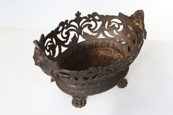 photo for sale Cast Iron Planter Decorated With Masks And Lion Paws, France, 1850s
