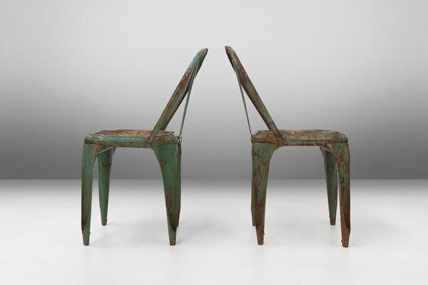 Vintage Green Model A Chairs From Tolix, France, 1950s, Set Of 4 photo for sale