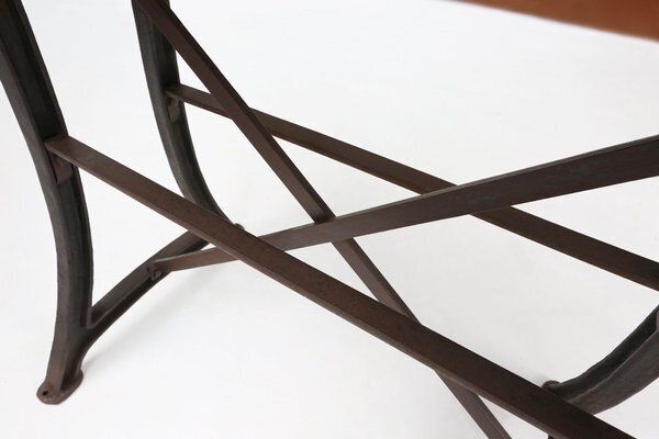 photo vinterior Industrial Bistro Table With Cast Iron Legs And Wooden Top, Belgium, 1920s