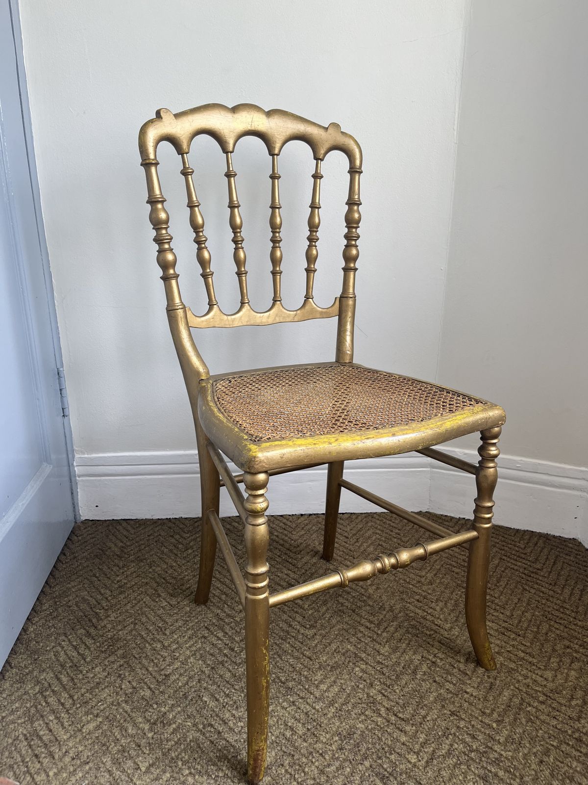 Set Of 2 Antique Napoleon III Style Giltwood Chair With Caned Seat photo furniture
